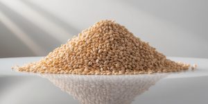 AI Generated. Buckwheat groats piled on a white surface