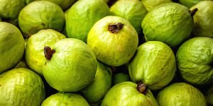 Fresh a pile of close-up guava fruit, pink, fresh, organic. mock up.