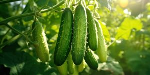 Green cucumber plant. Illustration Generative AI