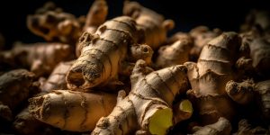 Healthy eating with fresh organic ginger root generated by artificial intelligence
