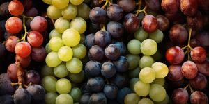 Realistic photo of different kind of grapes. top view fruit scenery