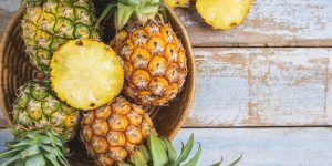 Fresh pineapple fruit in a basket